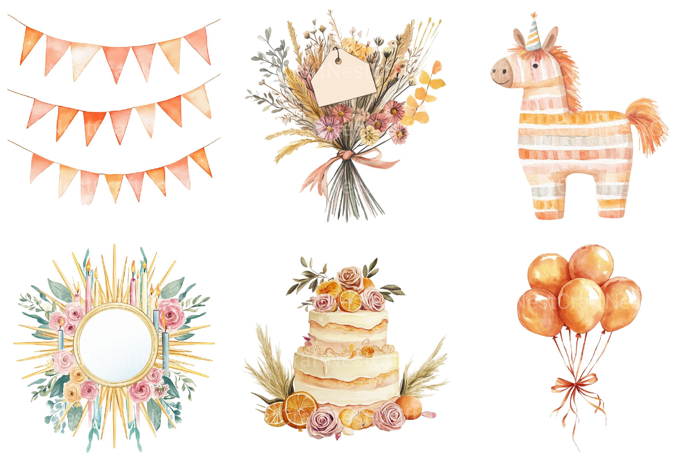 Boho Burnt Orange Birthday Clipart - CraftNest - Digital Crafting and Art