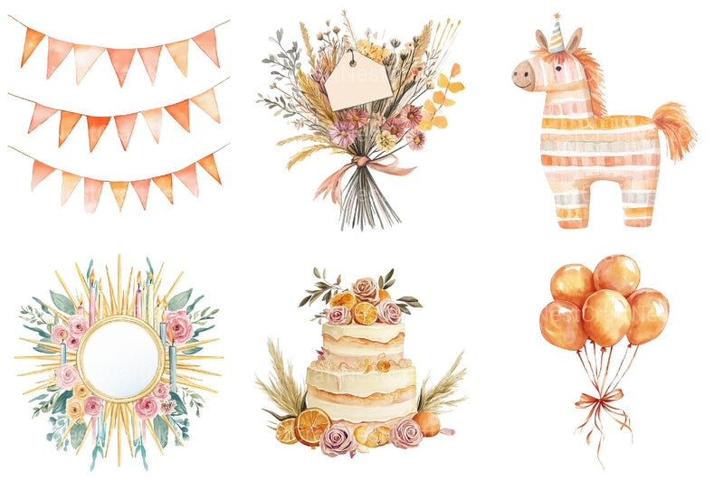 Boho Burnt Orange Birthday Clipart - CraftNest - Digital Crafting and Art