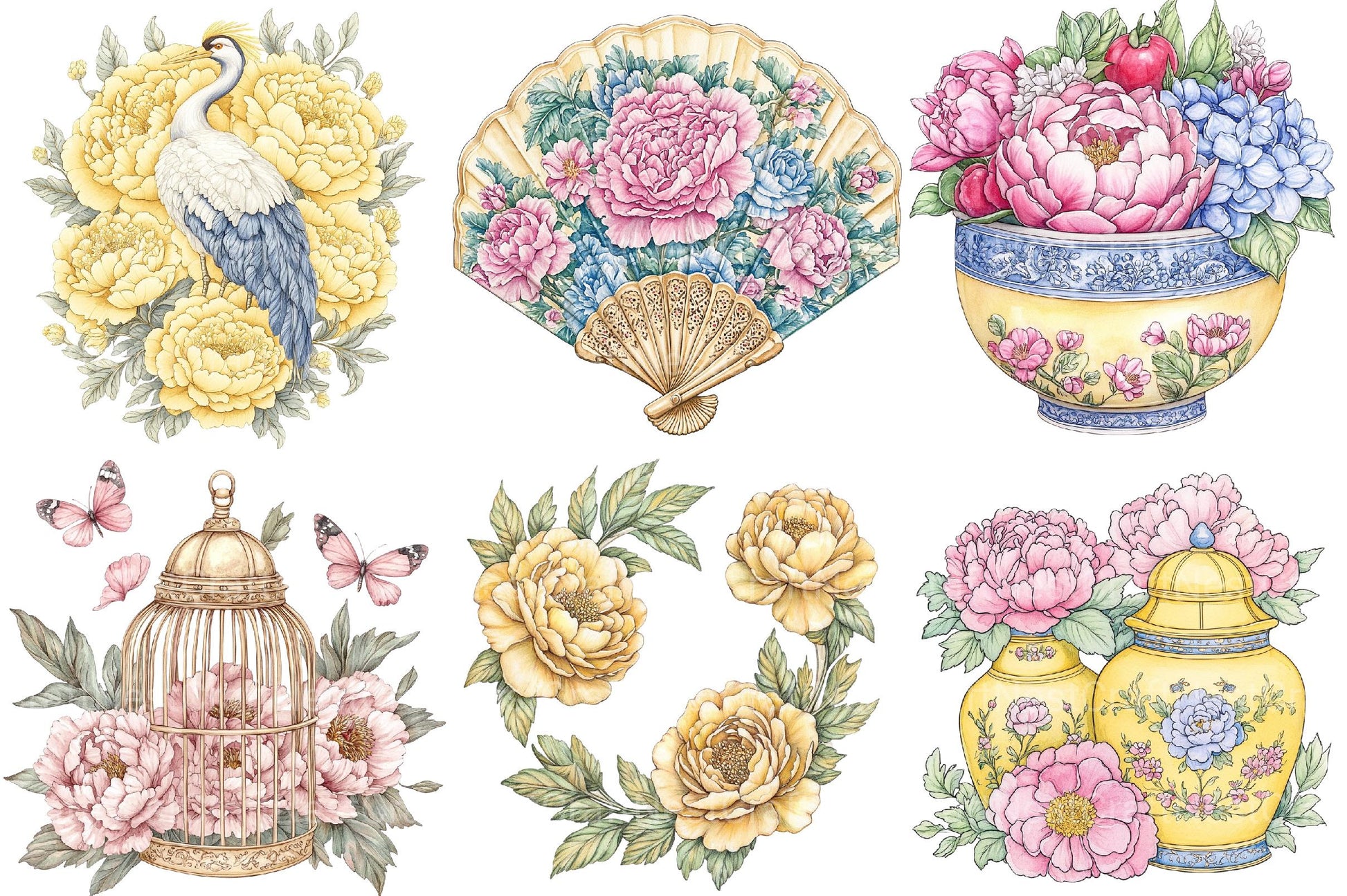 Yellow Chinoiserie Mother’s Day Clipart 1 - CraftNest - Digital Crafting and Art