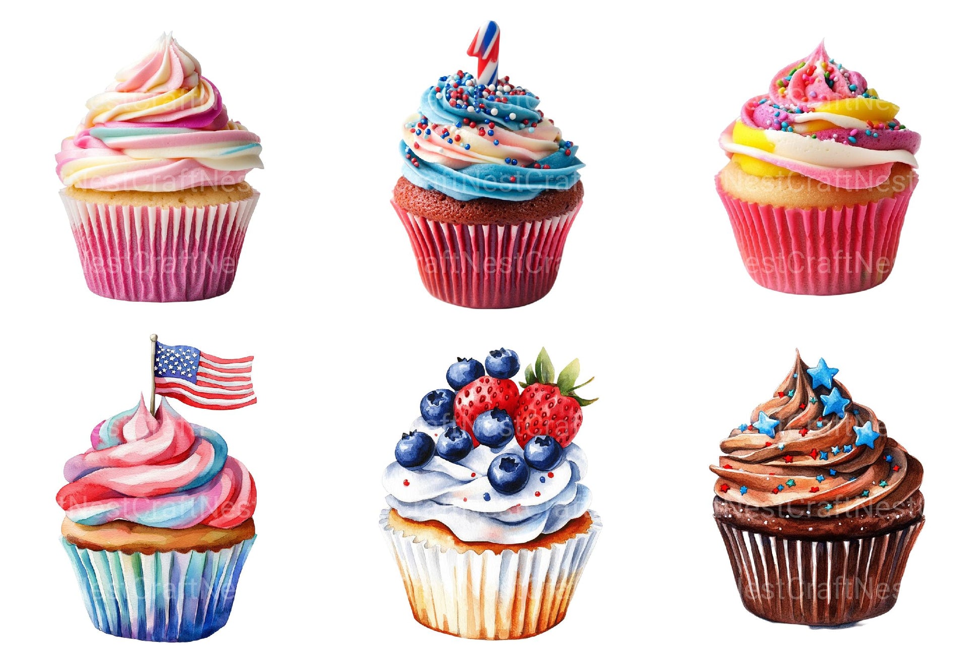 4th of July Cupcake Clipart - CraftNest - Digital Crafting and Art