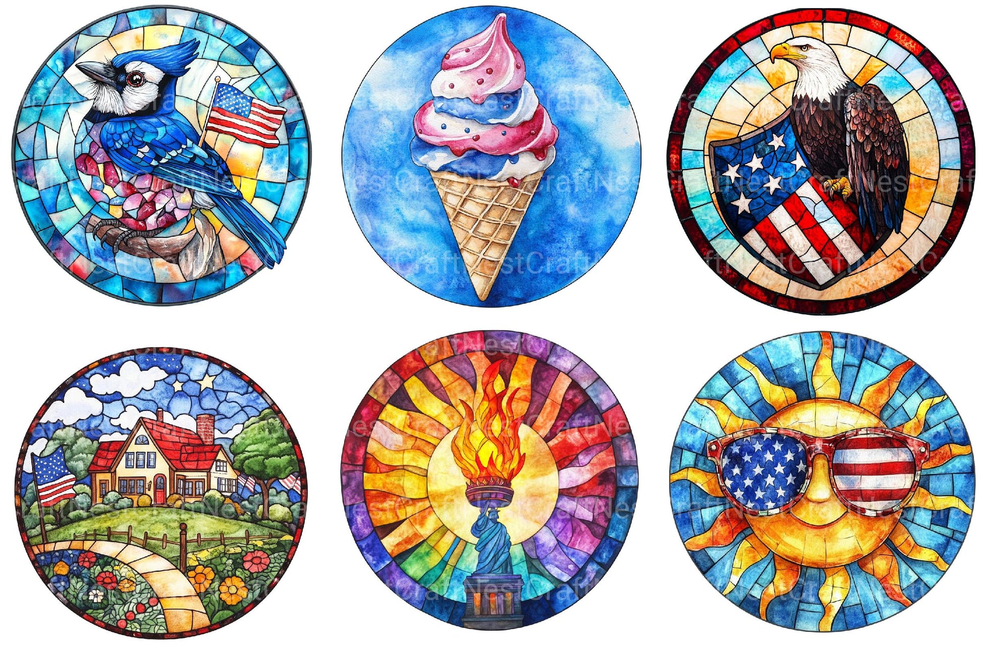 4th of July Stained Glass Clipart - CraftNest - Digital Crafting and Art