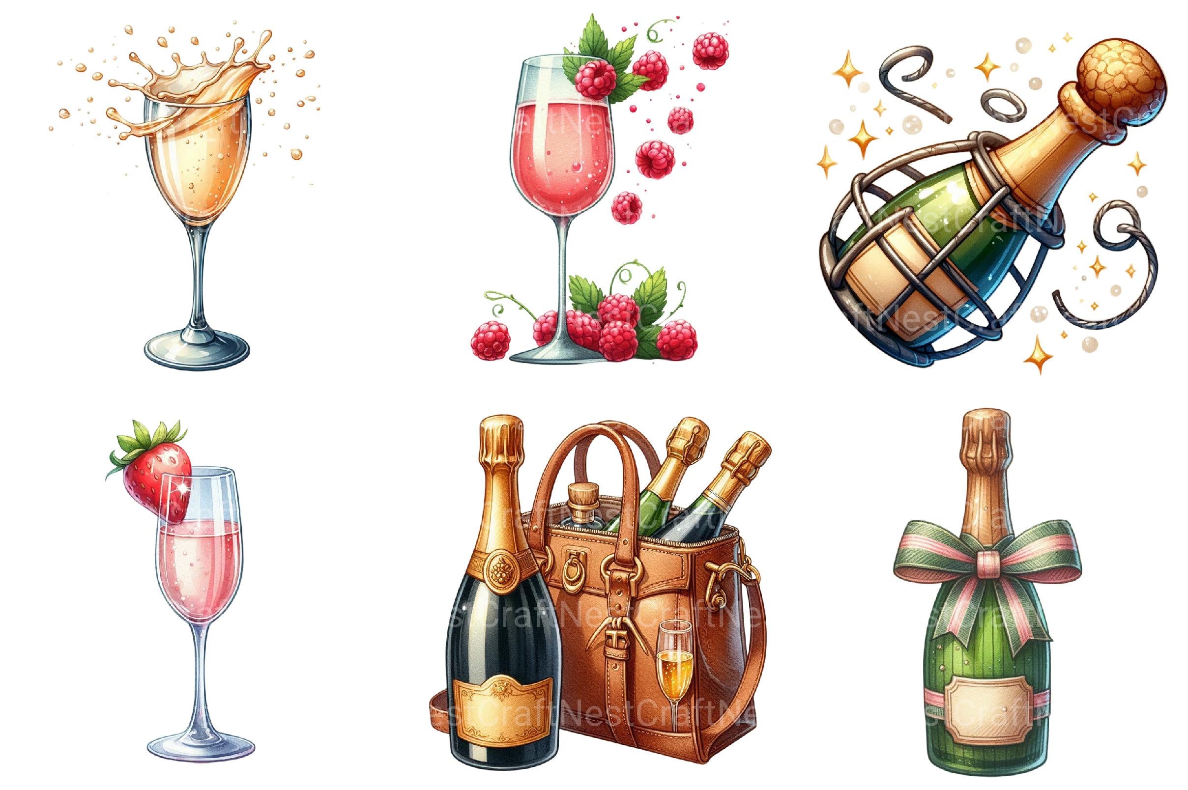 Vintage Champagne Clipart - CraftNest - Digital Crafting and Art