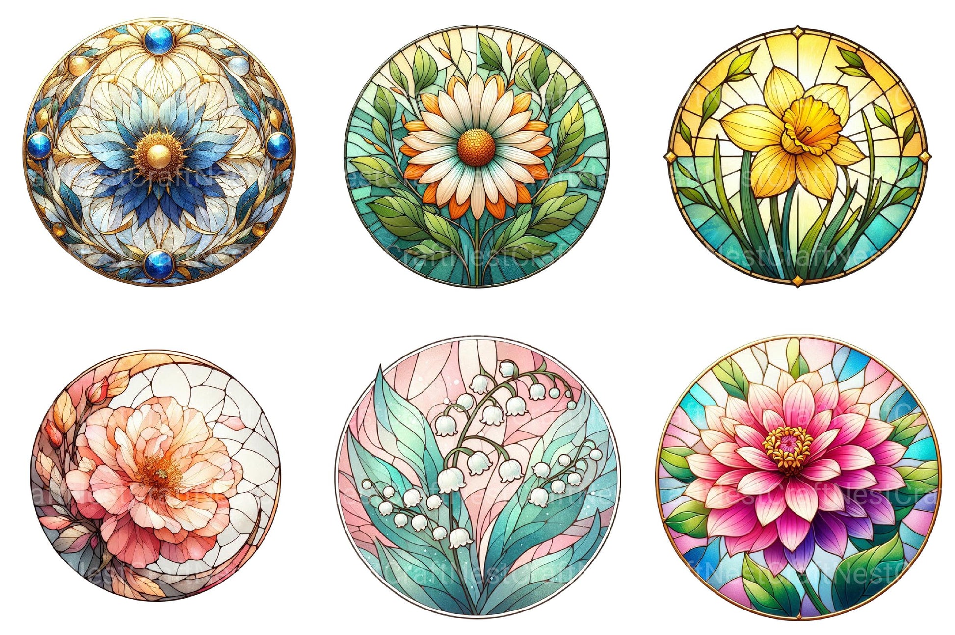 Round Stained Glass Spring Little Flower Clipart 1 - CraftNest - Digital Crafting and Art