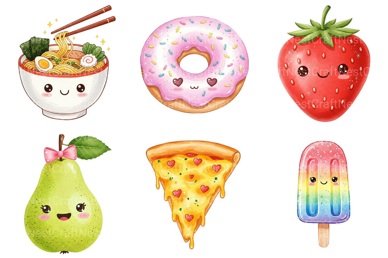 Kawaii Glitter Food Clipart 1 - CraftNest - Digital Crafting and Art