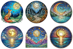 Moonlit Nights Round Stained Glass Clipart - CraftNest - Digital Crafting and Art