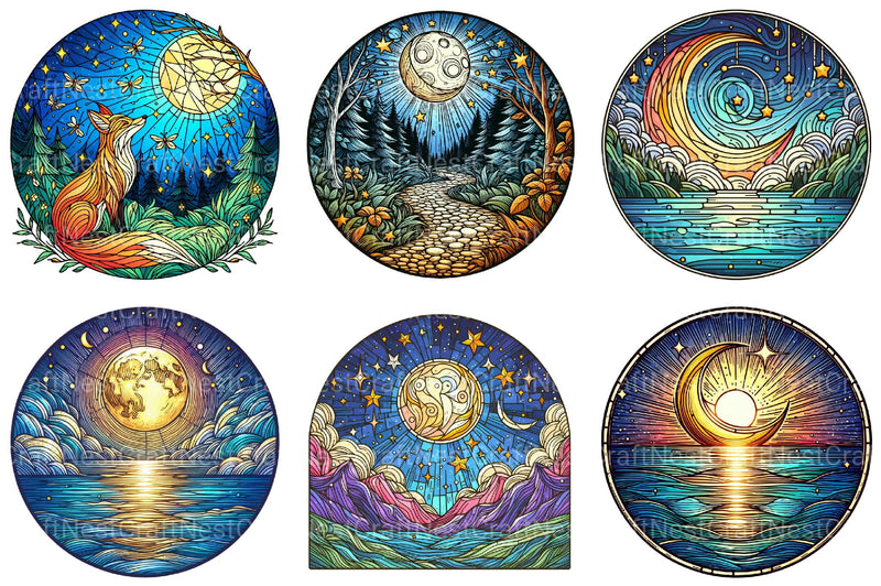 Moonlit Nights Round Stained Glass Clipart - CraftNest - Digital Crafting and Art