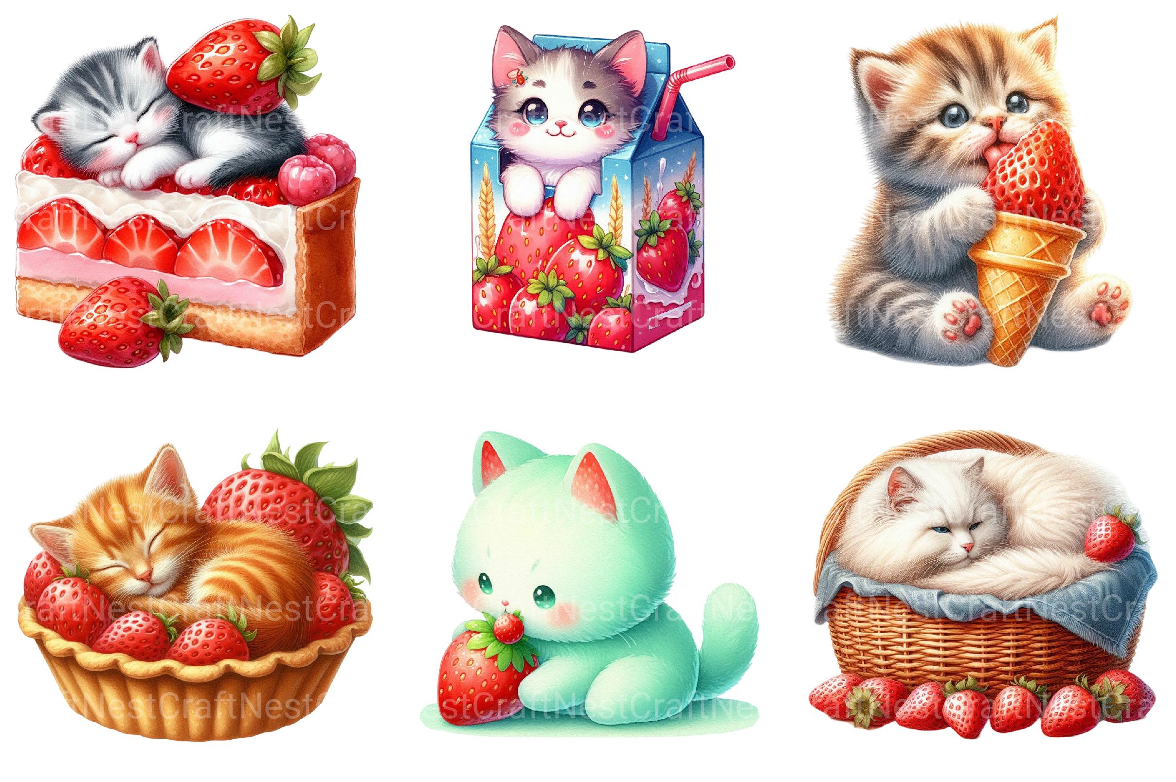 Strawberry Cat Clipart 1 - CraftNest - Digital Crafting and Art