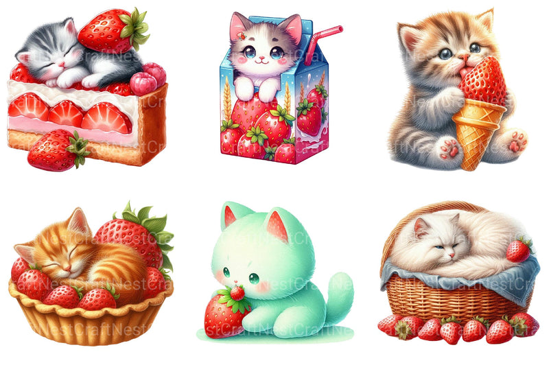 Strawberry Cat Clipart 1 - CraftNest - Digital Crafting and Art