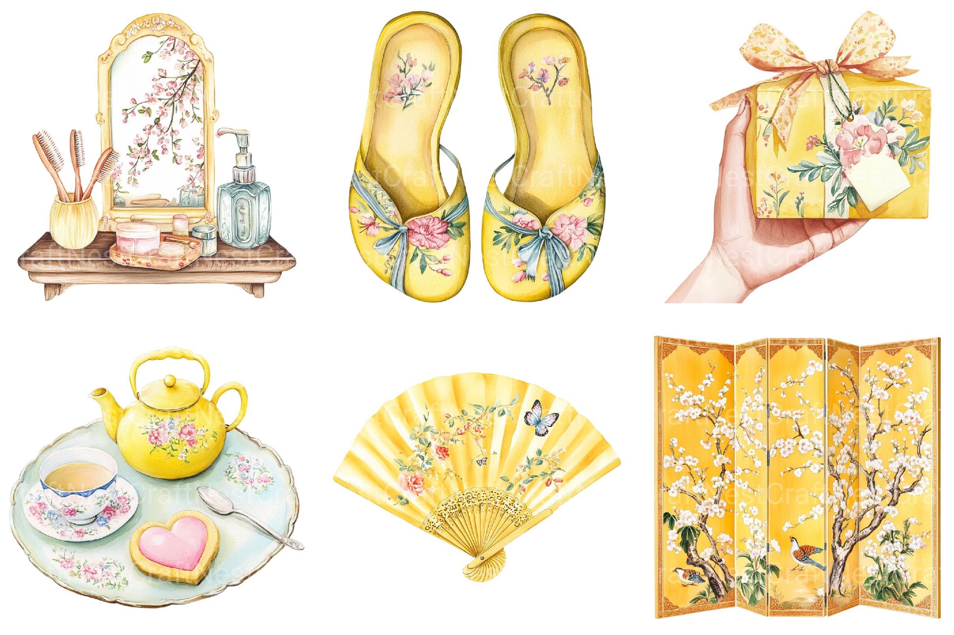 Yellow Chinoiserie Mother’s Day Clipart - CraftNest - Digital Crafting and Art