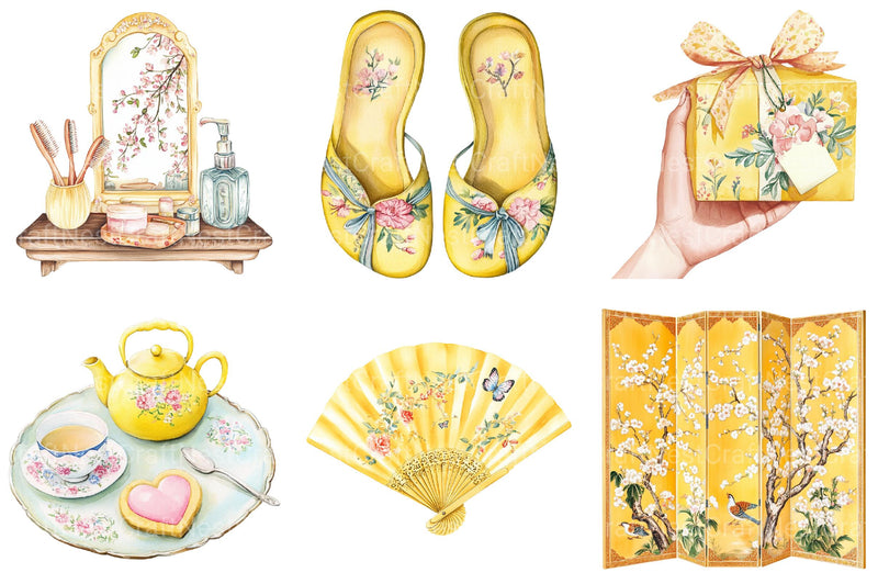 Yellow Chinoiserie Mother’s Day Clipart - CraftNest - Digital Crafting and Art