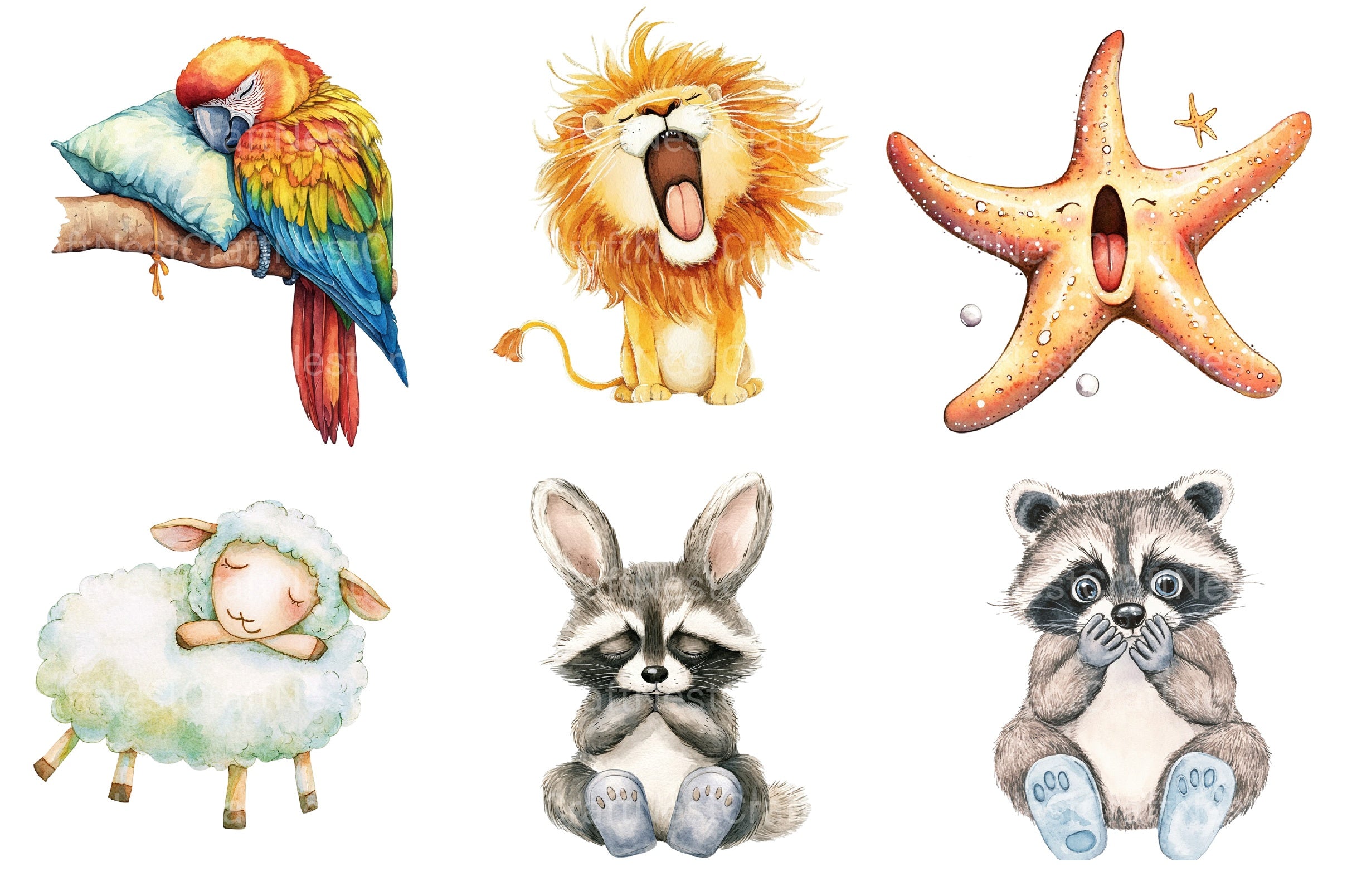 Funny Cartoon Sleepy Quirky Animals Clipart Bundle - CraftNest - Digital Crafting and Art