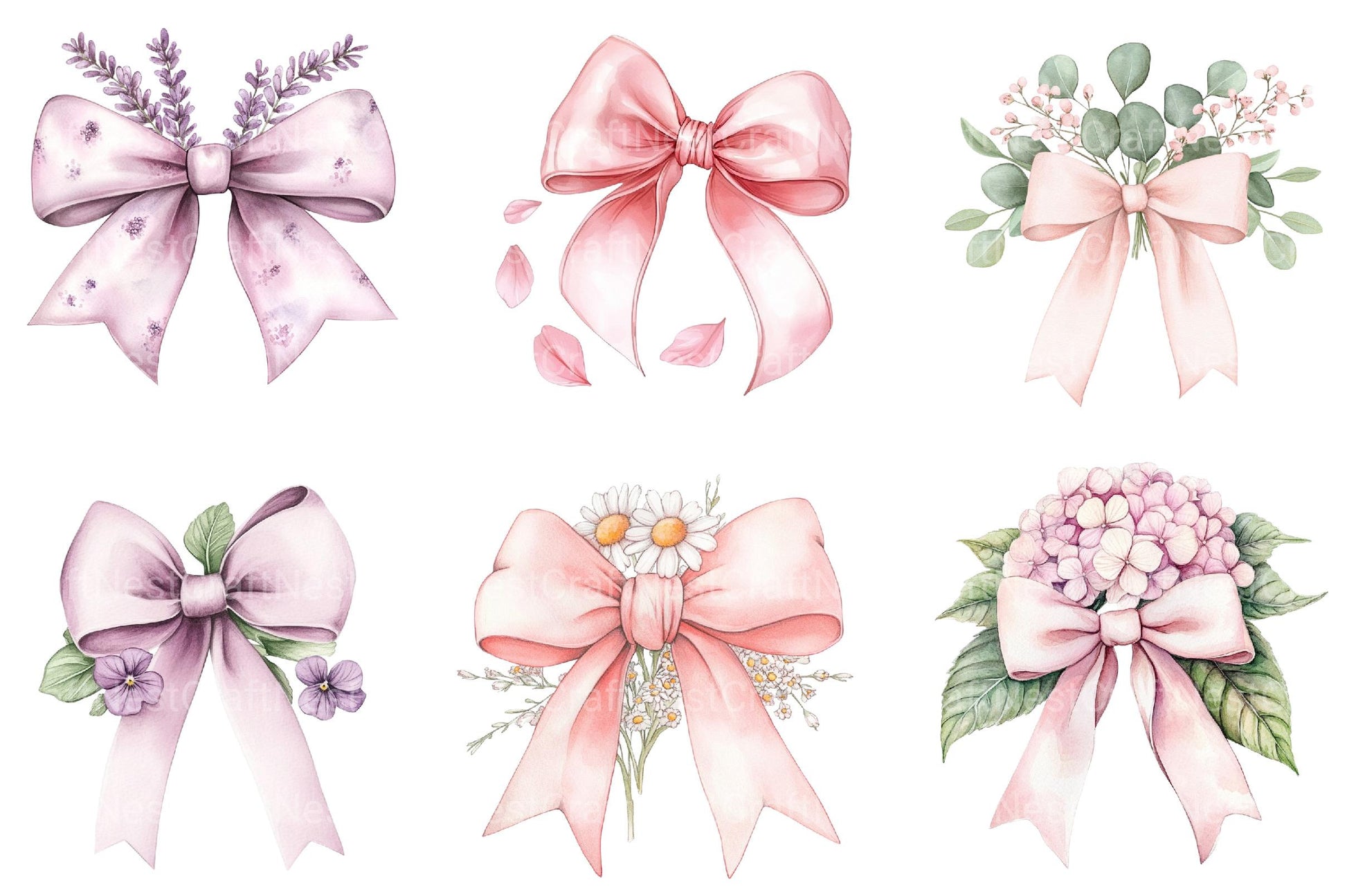 Floral Pink Bow Clipart - CraftNest - Digital Crafting and Art