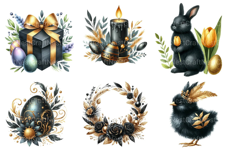 Glitter Luxury Black Easter Clipart Bundle - CraftNest - Digital Crafting and Art
