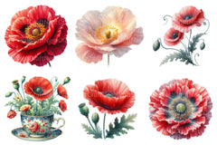 Corn Poppy Flower Bloom Clipart Bundle - CraftNest - Digital Crafting and Art