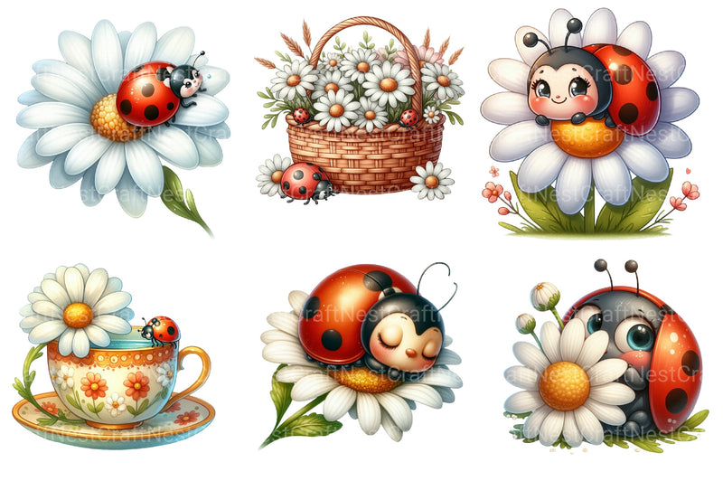 Cute Daisy Spring Ladybug Clipart Bundle - CraftNest - Digital Crafting and Art
