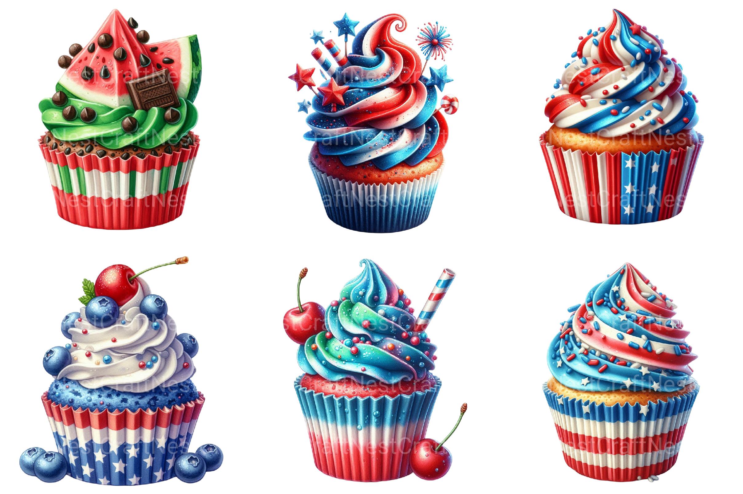 4th of July Ice Cream Cupcake Clipart - CraftNest - Digital Crafting and Art