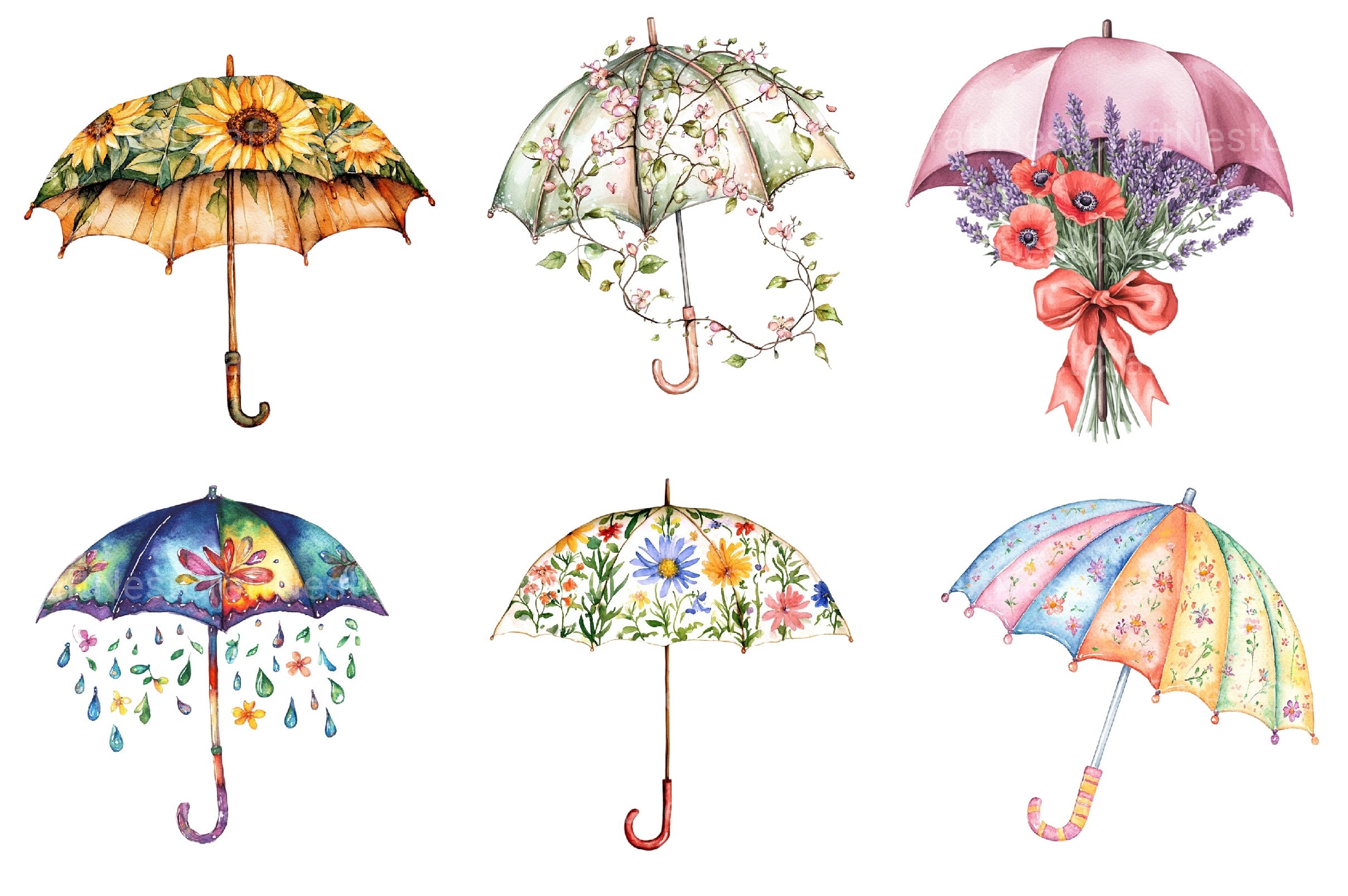 Spring Flowers Umbrella Clipart Bundle 1 - CraftNest - Digital Crafting and Art
