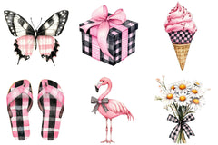 Black and Pink Gingham Summer Clipart - CraftNest - Digital Crafting and Art