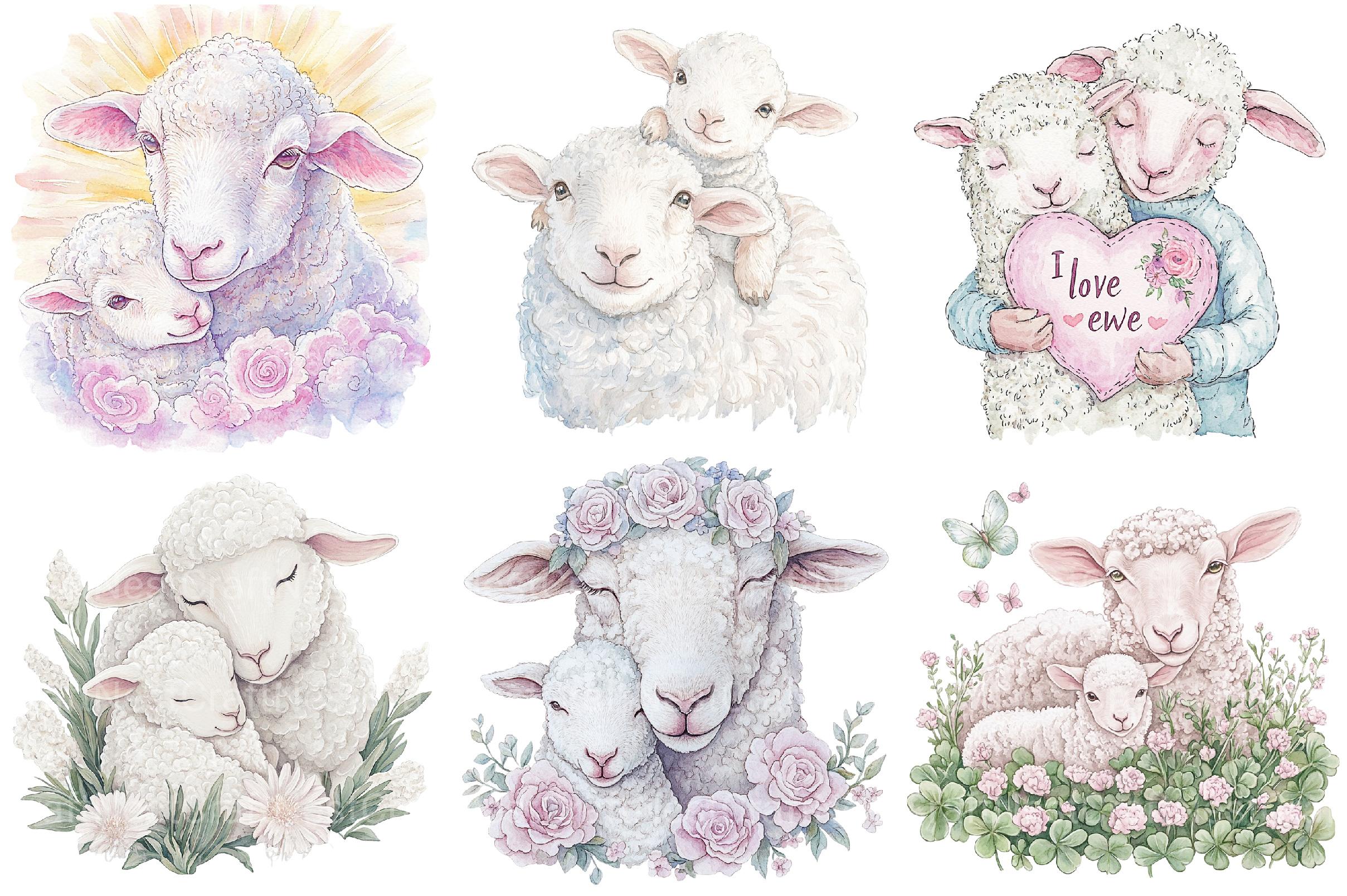 Lamb & Ewe Love Clipart - CraftNest - Digital Crafting and Art