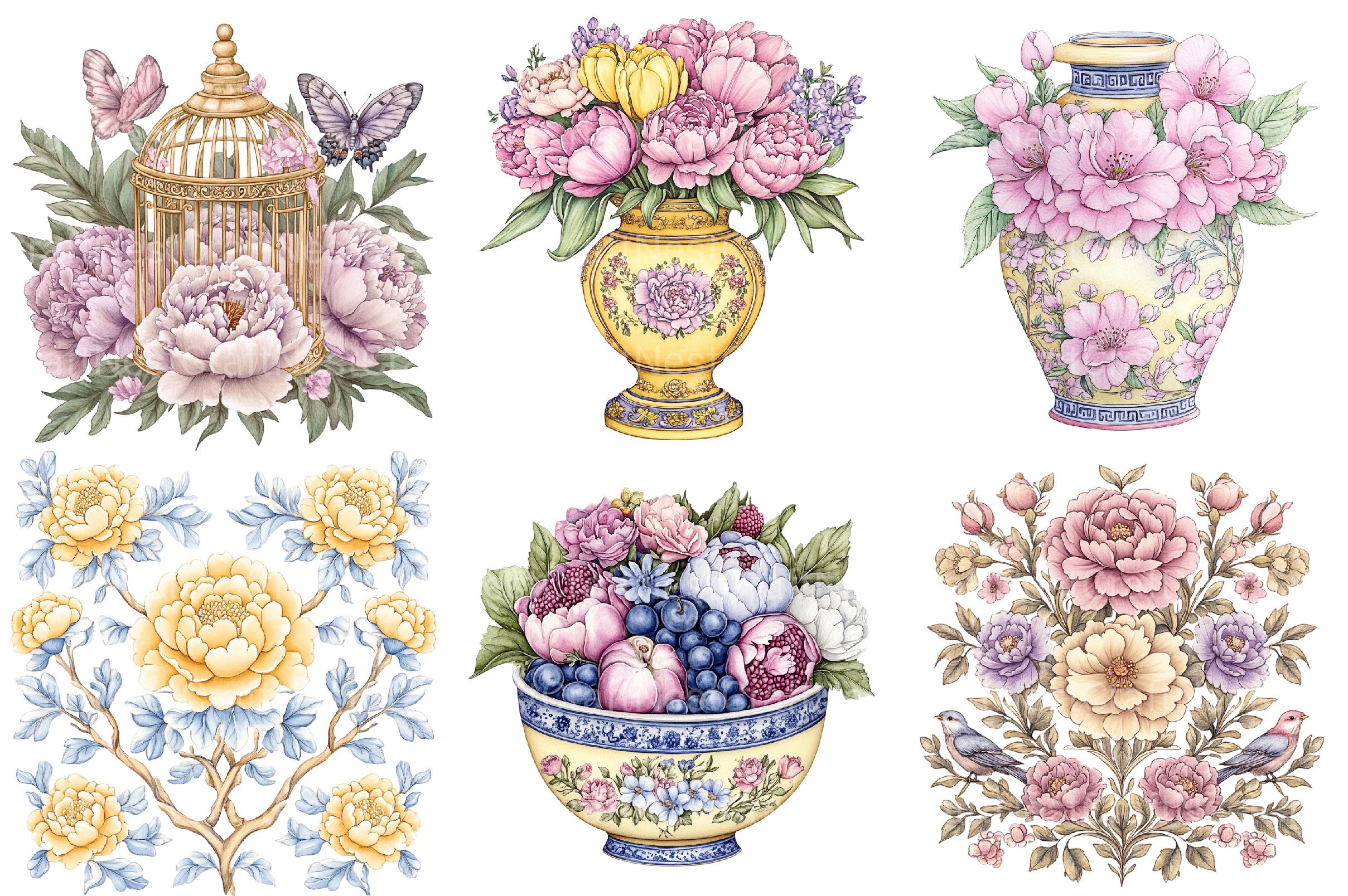 Yellow Chinoiserie Mother’s Day Clipart 1 - CraftNest - Digital Crafting and Art