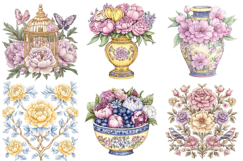 Yellow Chinoiserie Mother’s Day Clipart 1 - CraftNest - Digital Crafting and Art