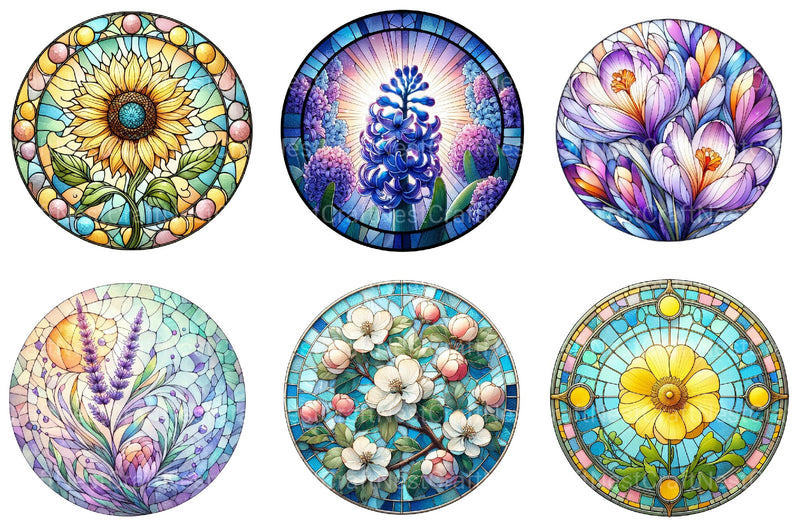 Round Stained Glass Spring Little Flower Clipart 1 - CraftNest - Digital Crafting and Art