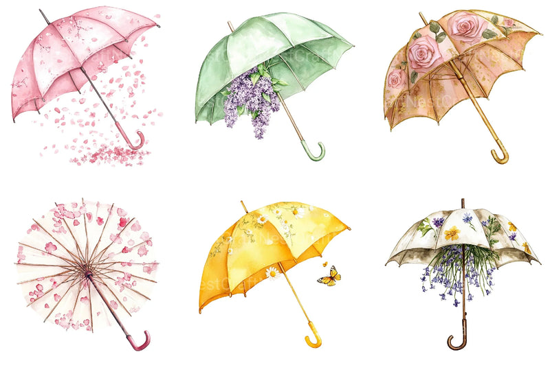 Spring Flowers Umbrella Clipart Bundle 1 - CraftNest - Digital Crafting and Art