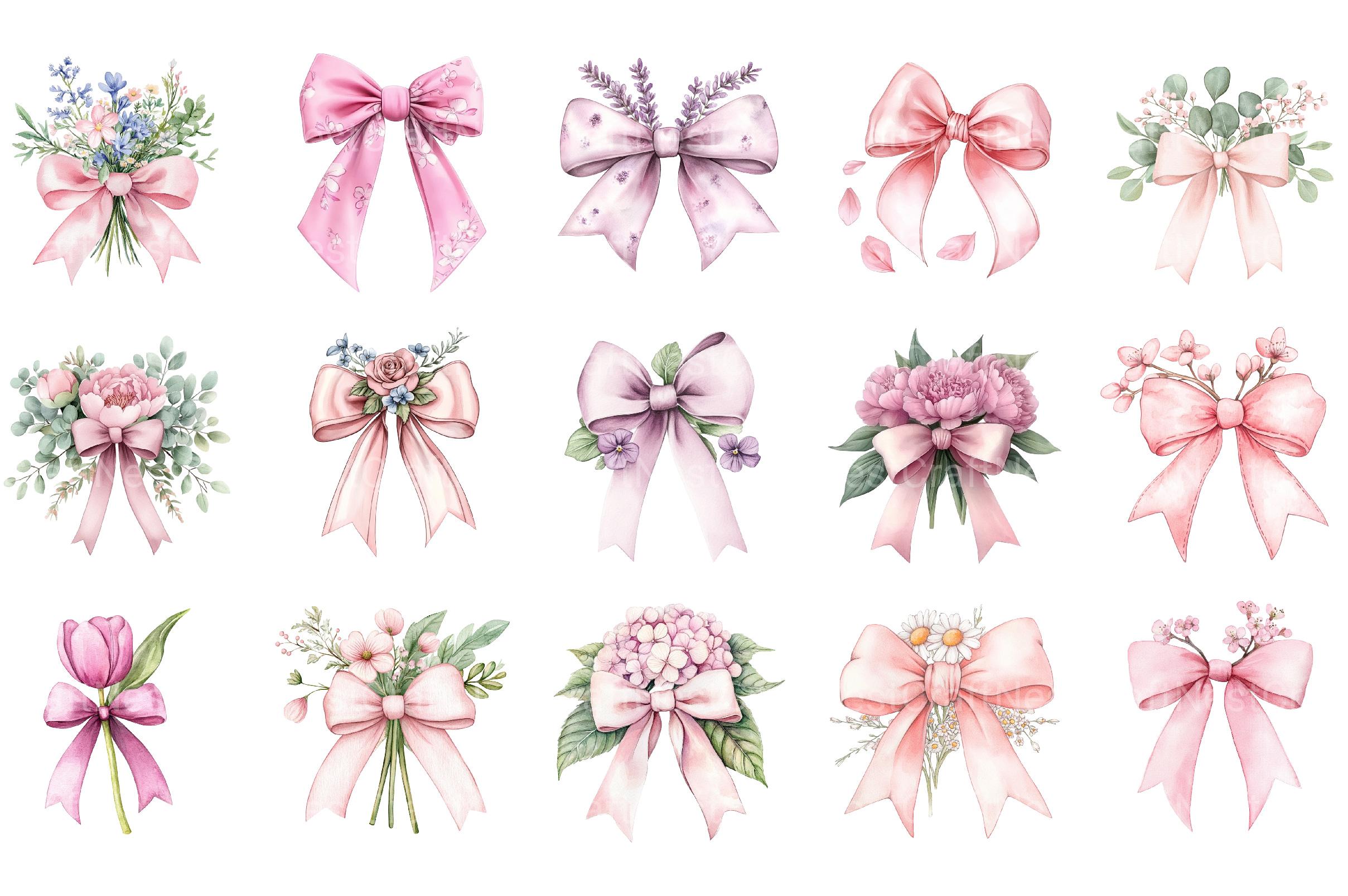 Floral Pink Bow Clipart - CraftNest - Digital Crafting and Art