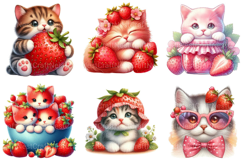 Strawberry Cat Clipart 1 - CraftNest - Digital Crafting and Art