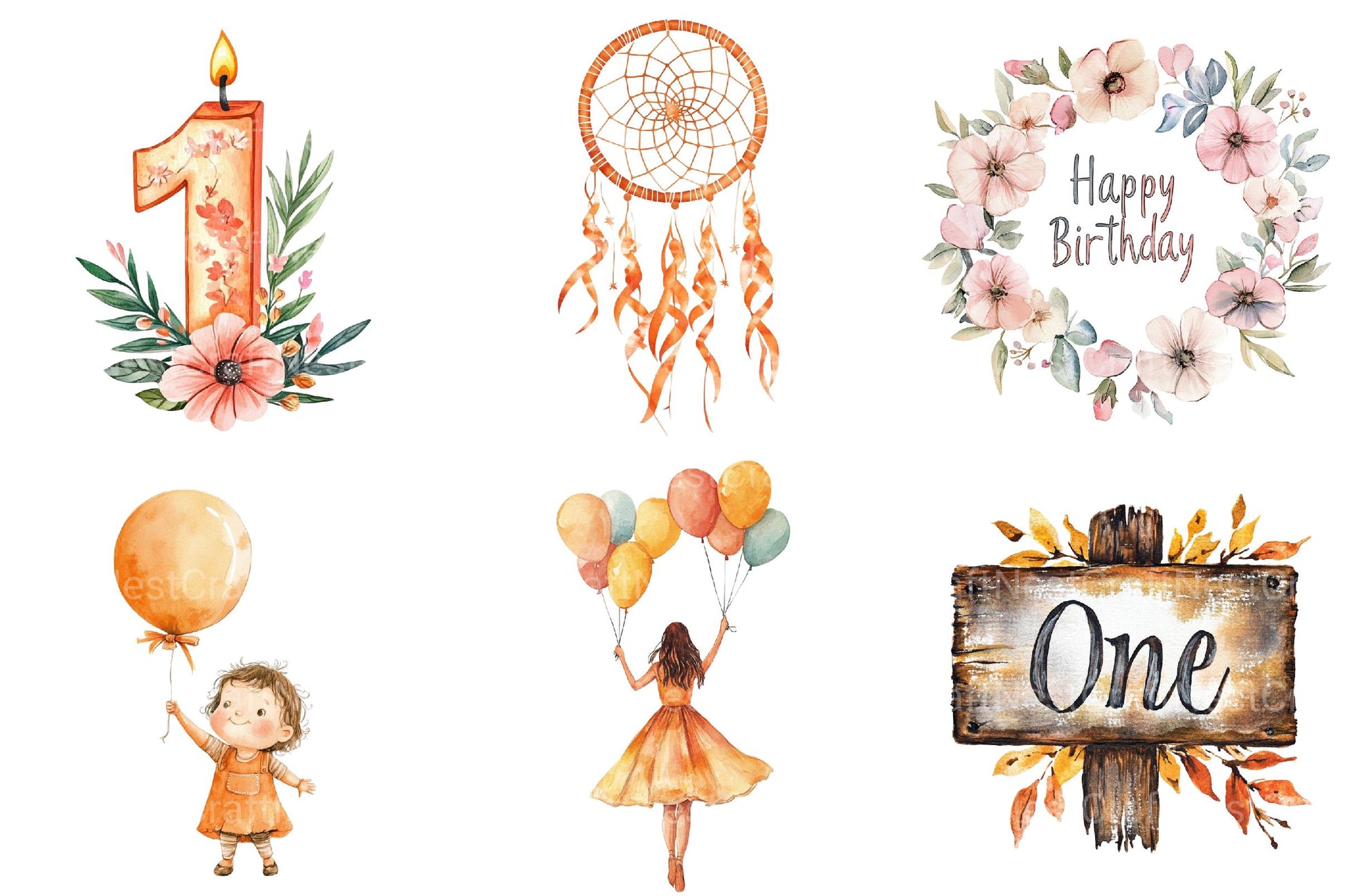 Boho Burnt Orange Birthday Clipart - CraftNest - Digital Crafting and Art