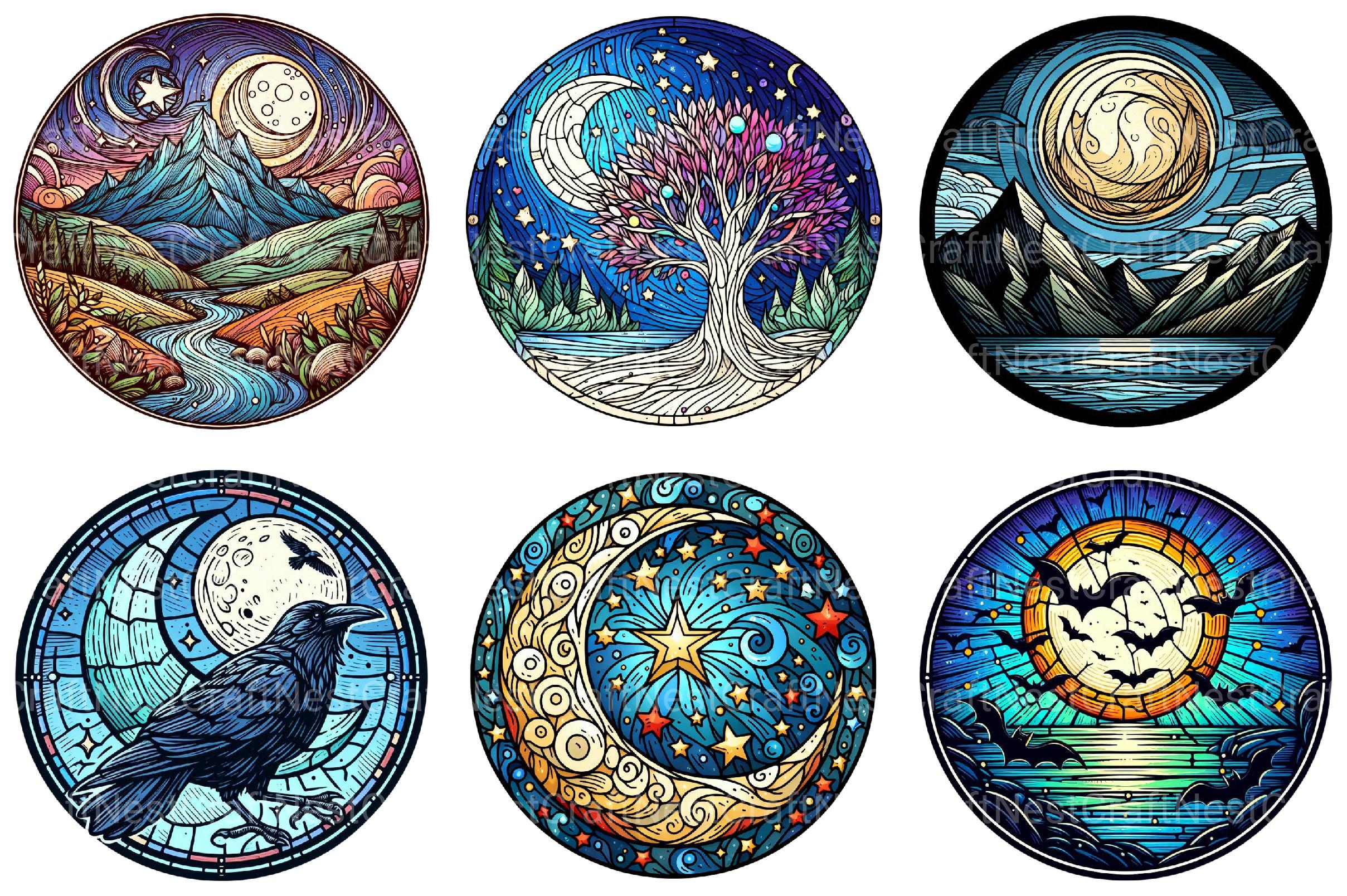 Moonlit Nights Round Stained Glass Clipart - CraftNest - Digital Crafting and Art