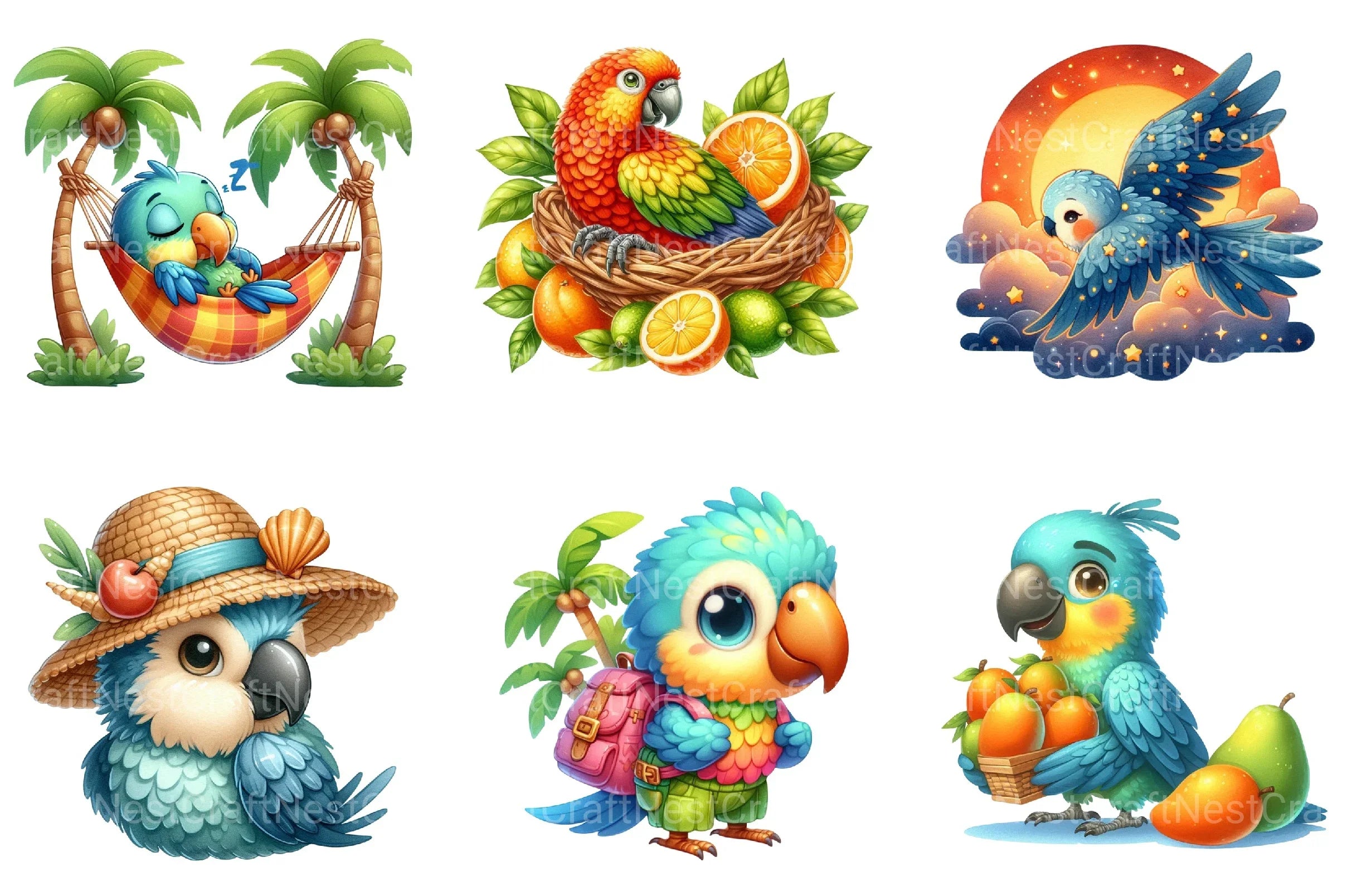 Summer Parrot Sublimation Clipart Bundle - CraftNest - Digital Crafting and Art