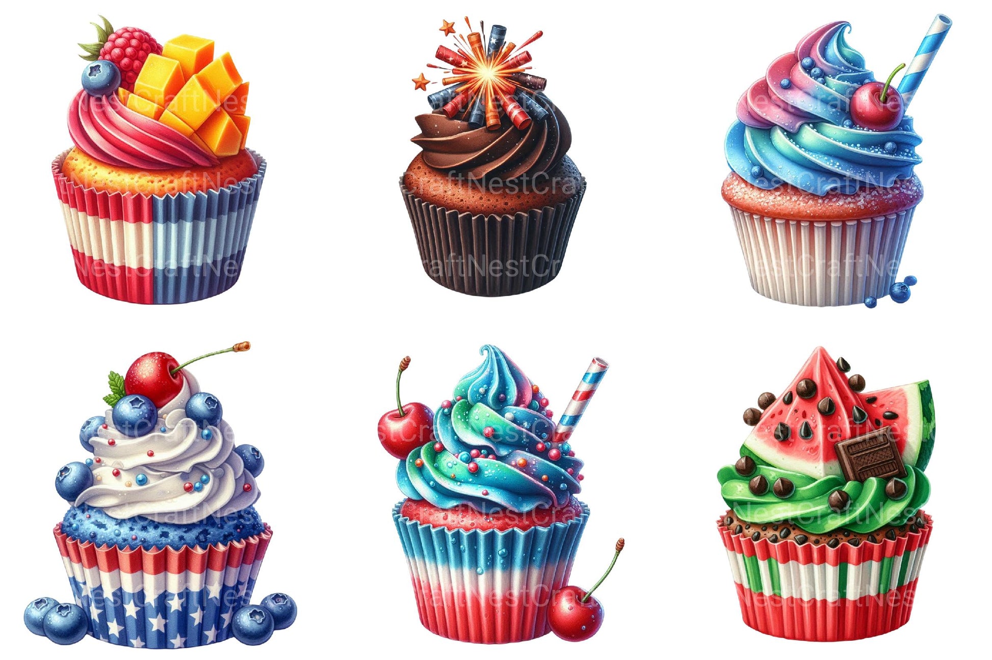 4th of July Ice Cream Cupcake Clipart - CraftNest - Digital Crafting and Art