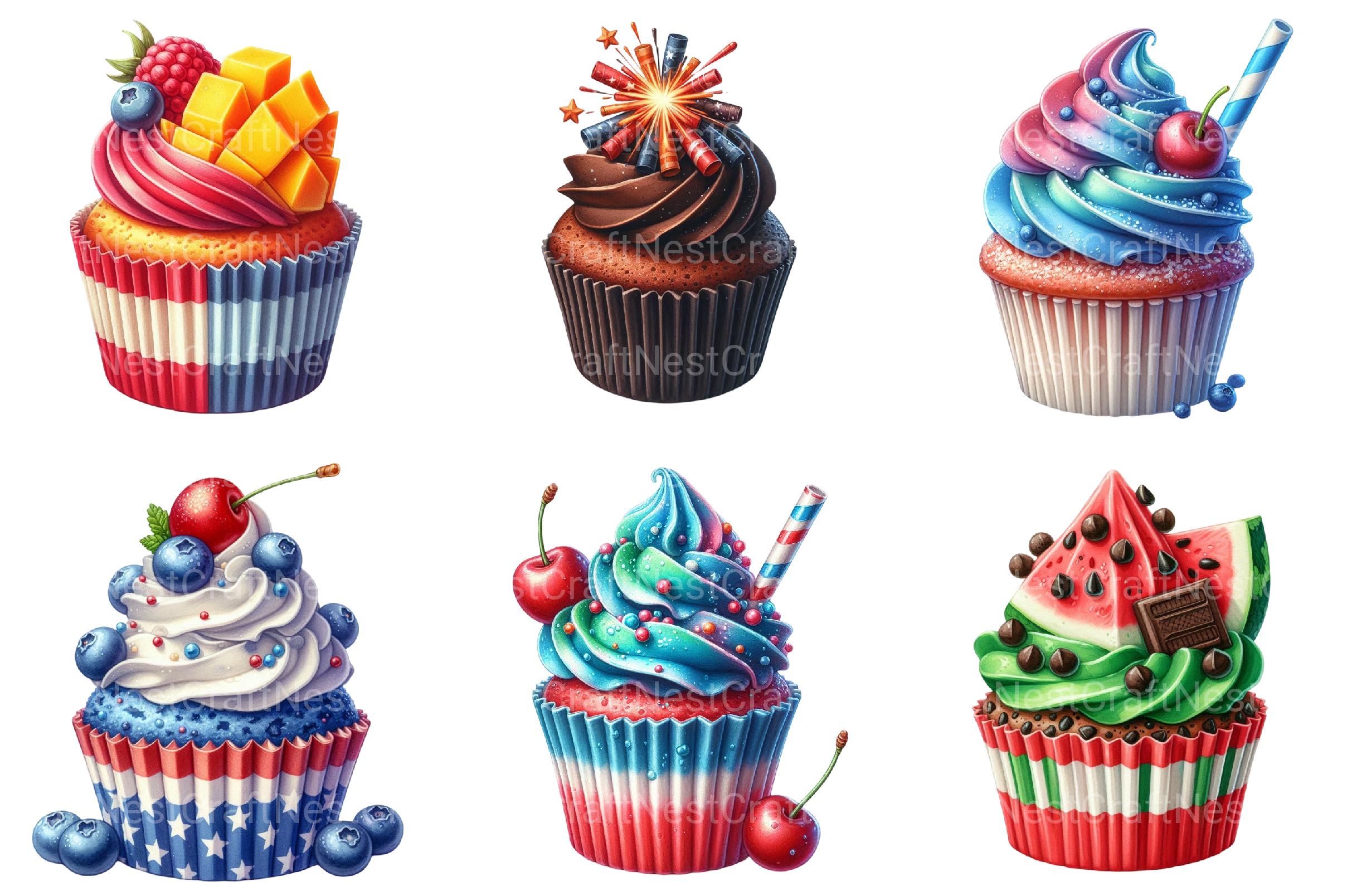 4th of July Ice Cream Cupcake Clipart - CraftNest - Digital Crafting and Art