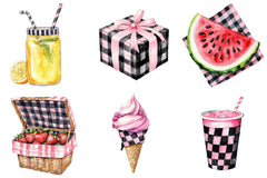 Black and Pink Gingham Summer Clipart - CraftNest - Digital Crafting and Art