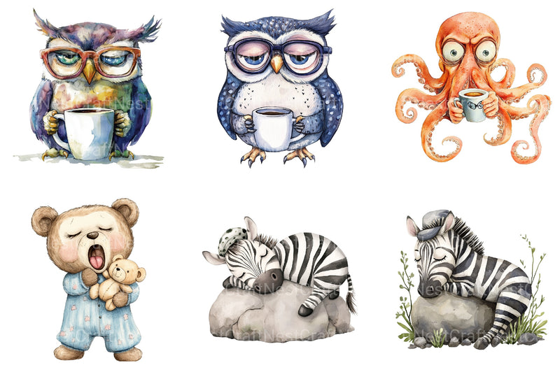 Funny Cartoon Sleepy Quirky Animals Clipart Bundle - CraftNest - Digital Crafting and Art