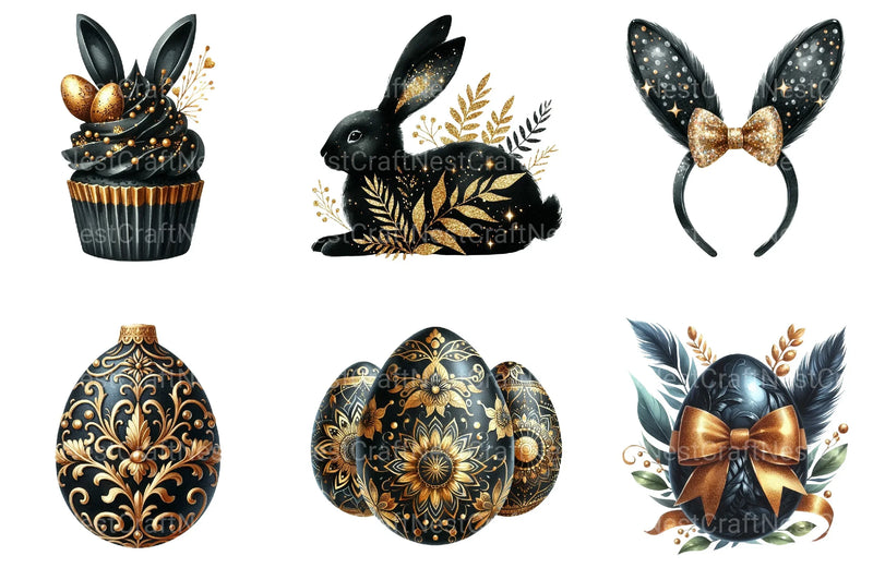 Glitter Luxury Black Easter Clipart Bundle - CraftNest - Digital Crafting and Art