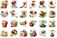 Cute Daisy Spring Ladybug Clipart Bundle - CraftNest - Digital Crafting and Art