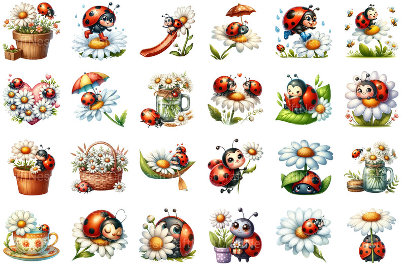 Cute Daisy Spring Ladybug Clipart Bundle - CraftNest - Digital Crafting and Art