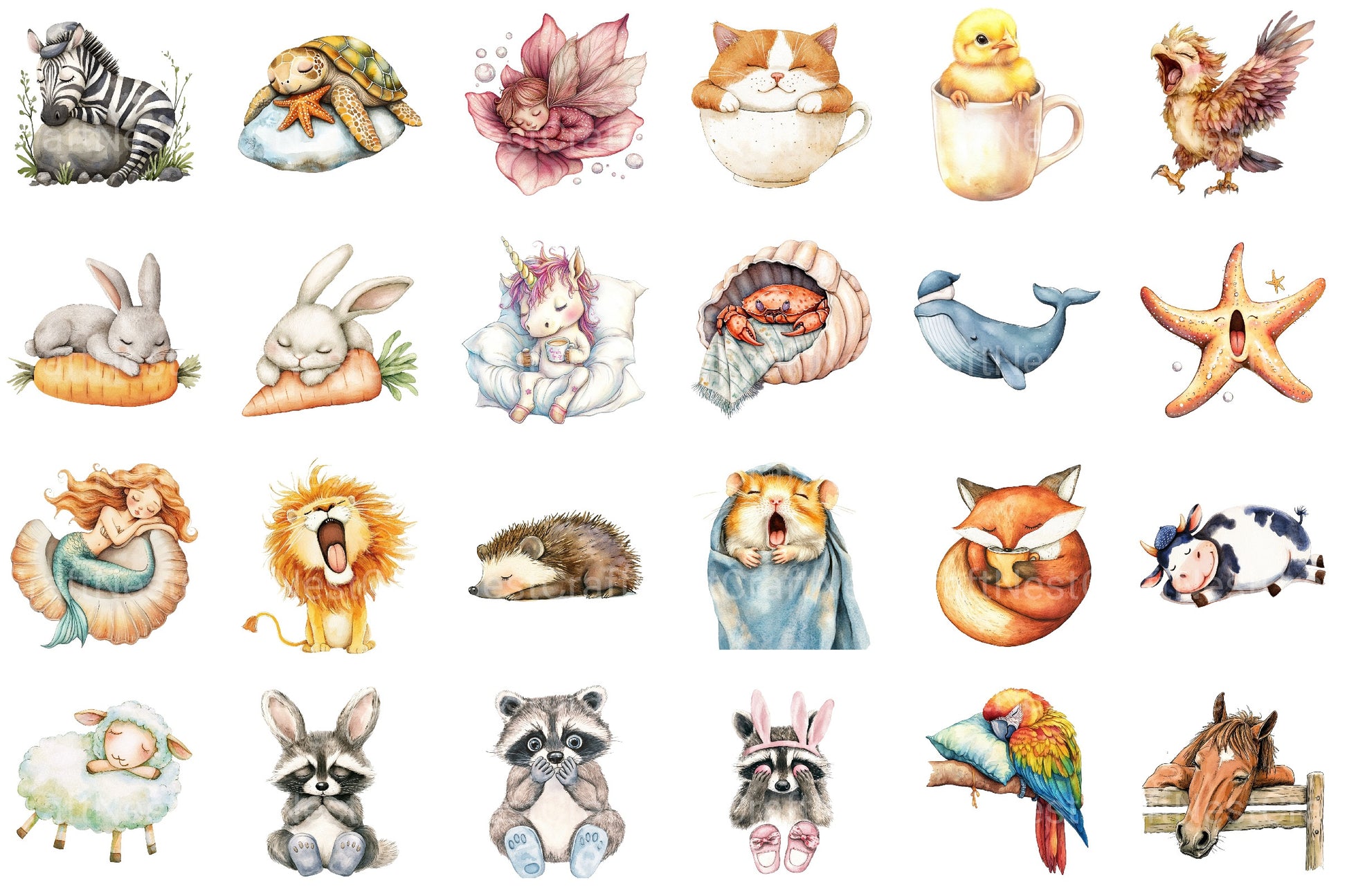Funny Cartoon Sleepy Quirky Animals Clipart Bundle - CraftNest - Digital Crafting and Art