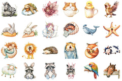 Funny Cartoon Sleepy Quirky Animals Clipart Bundle - CraftNest - Digital Crafting and Art