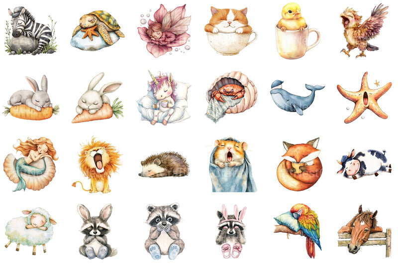 Funny Cartoon Sleepy Quirky Animals Clipart Bundle - CraftNest - Digital Crafting and Art
