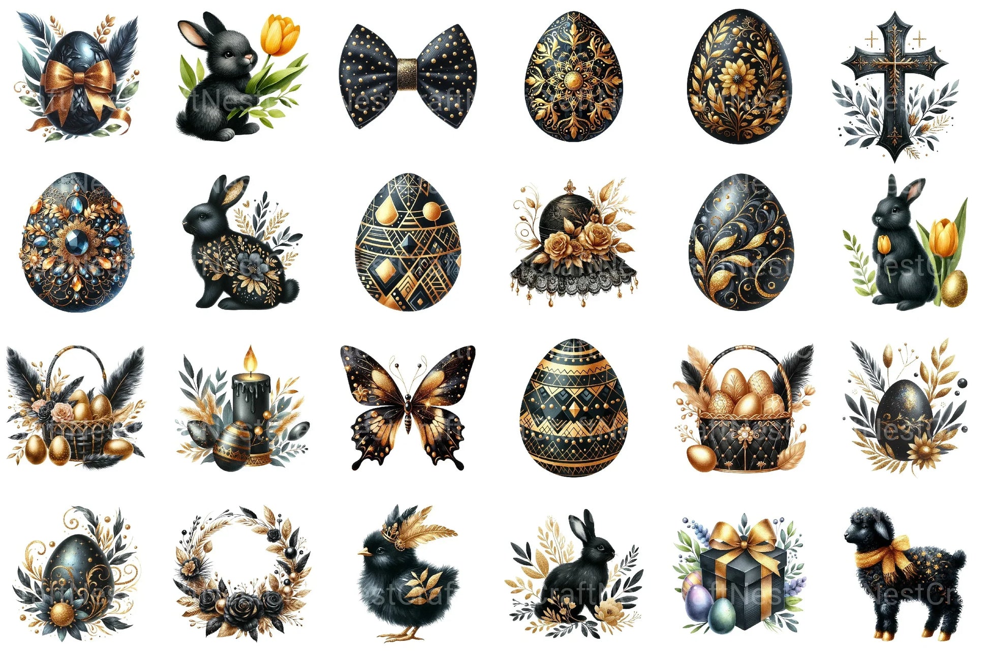 Glitter Luxury Black Easter Clipart Bundle - CraftNest - Digital Crafting and Art