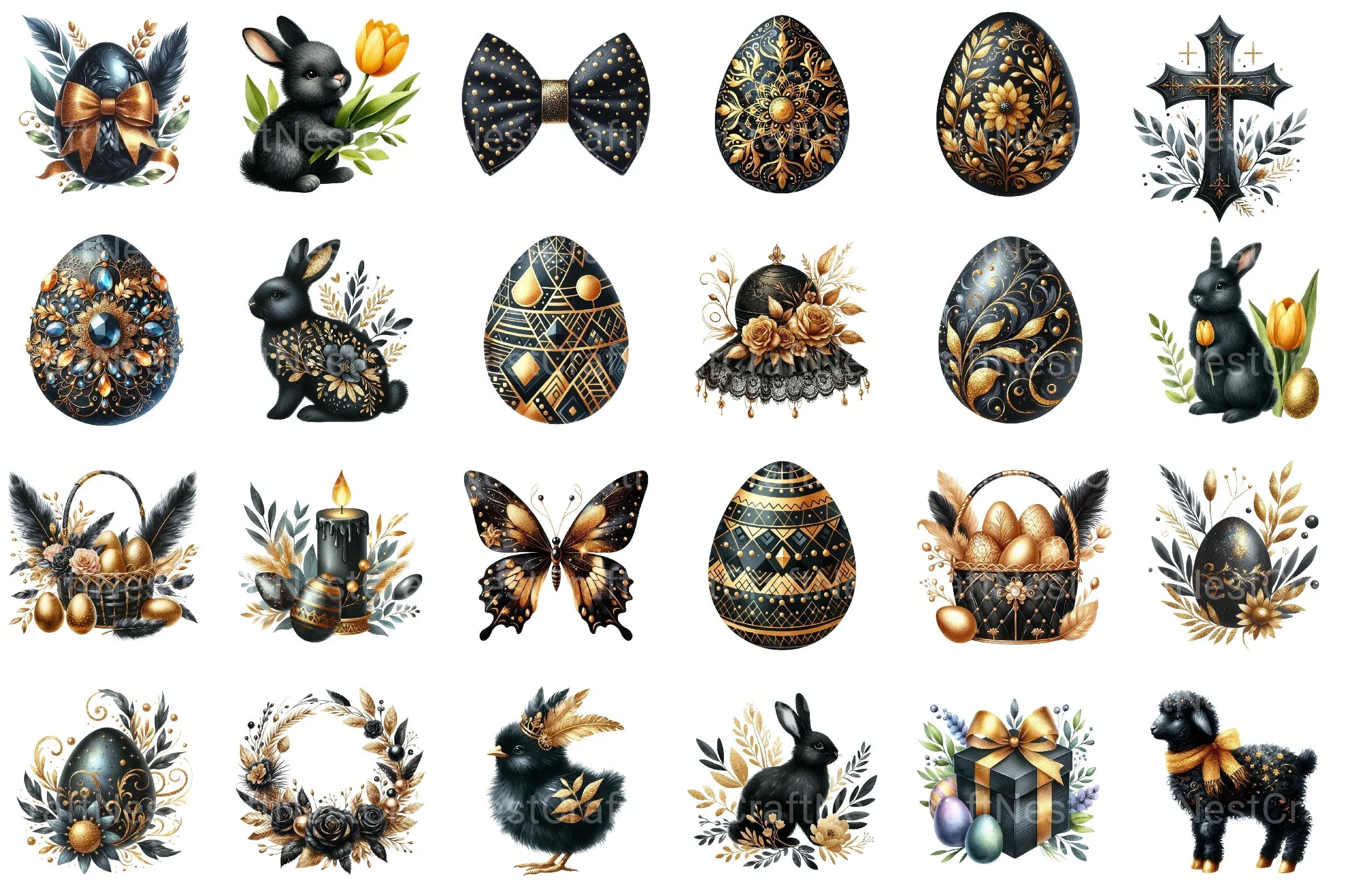 Glitter Luxury Black Easter Clipart Bundle - CraftNest - Digital Crafting and Art