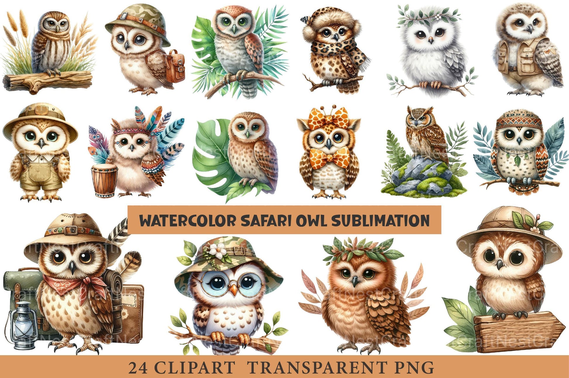 Safari Owl Clipart - CraftNest - Digital Crafting and Art