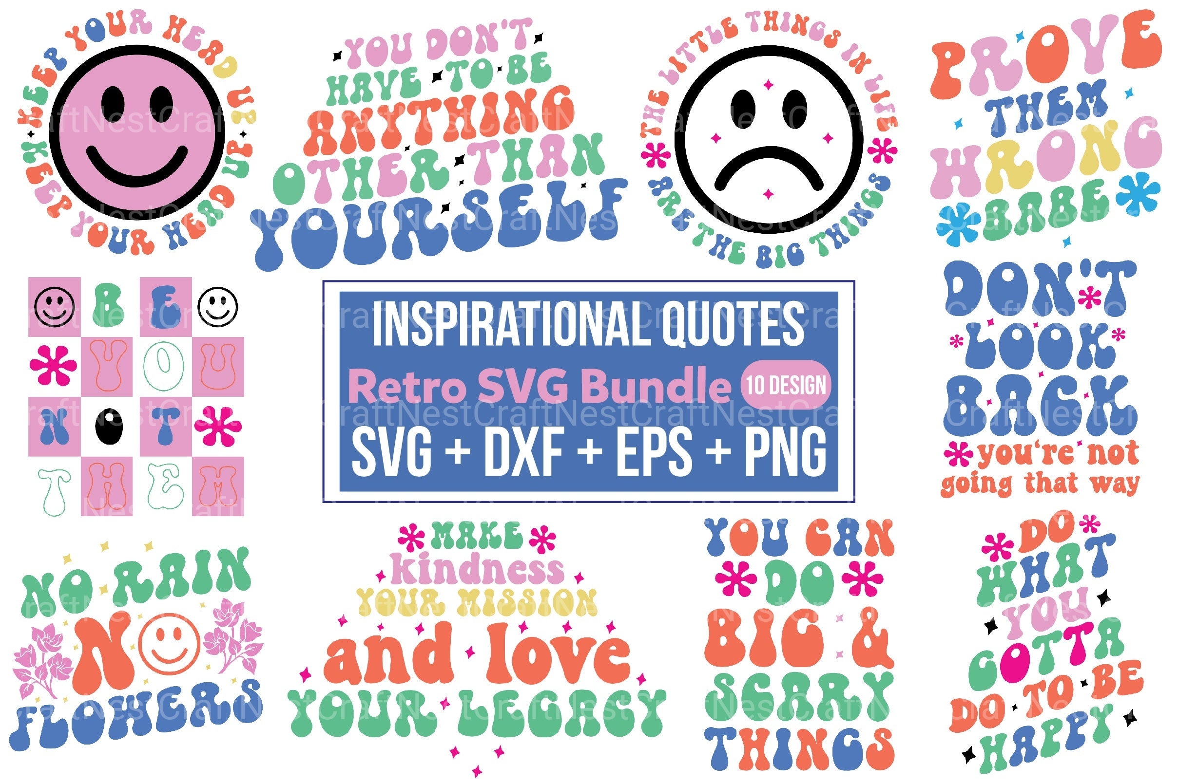 Inspirational Quotes Retro Bundle - CraftNest - Digital Crafting and Art