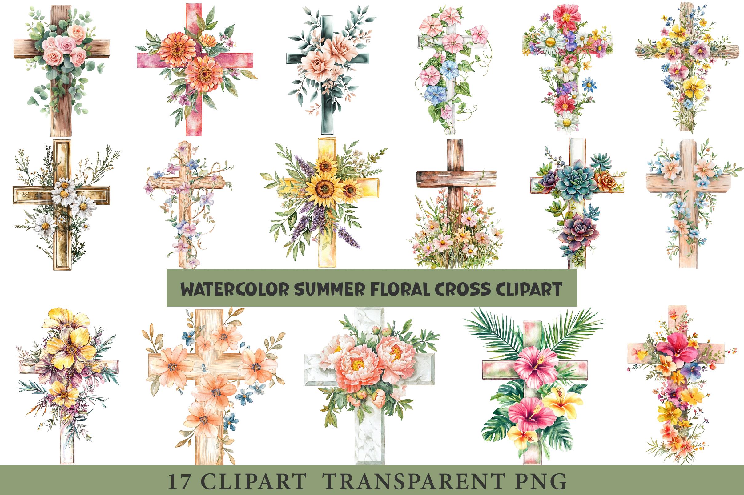 Summer Floral Cross Clipart - CraftNest - Digital Crafting and Art