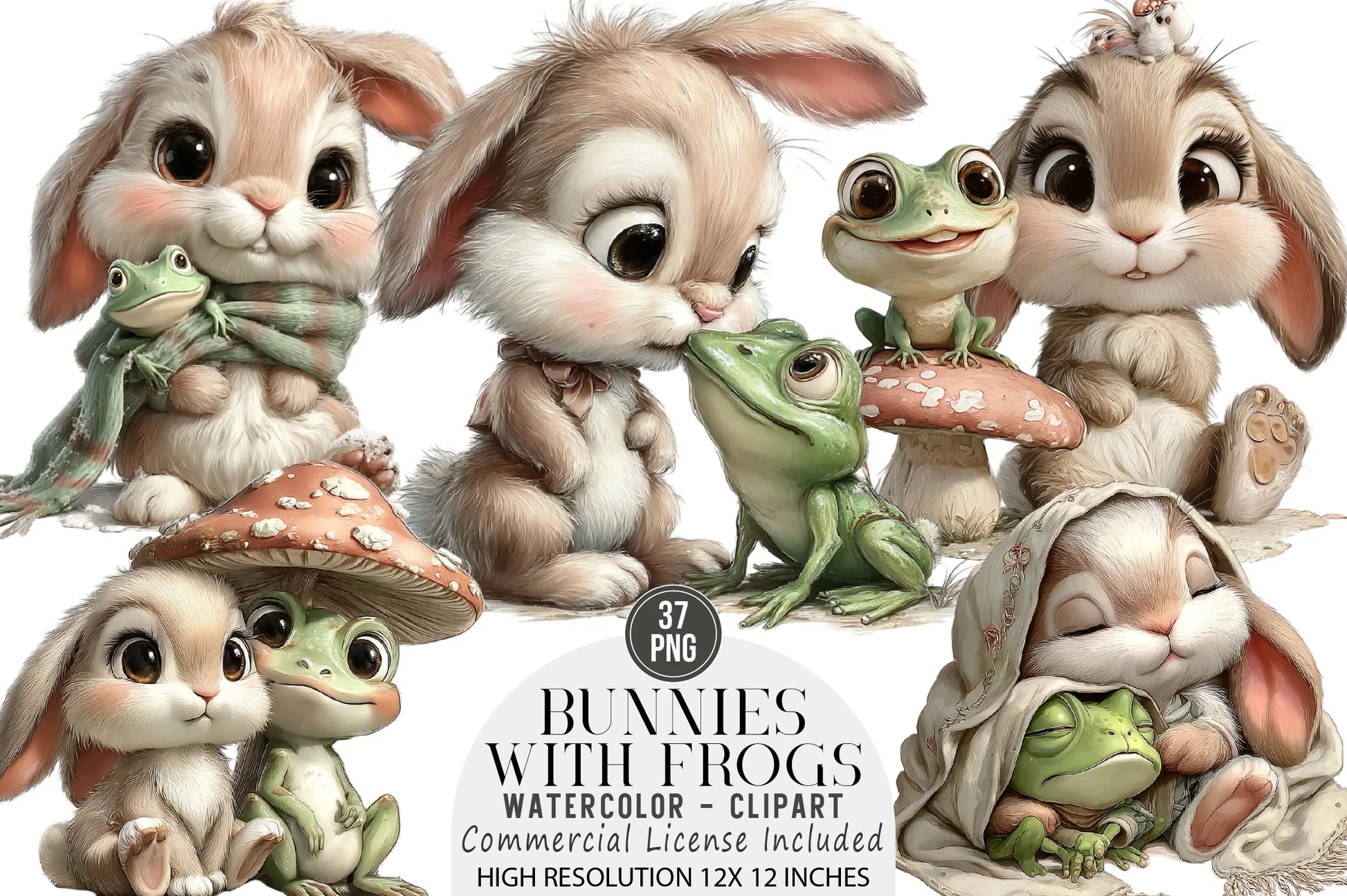 Bunnies and Frogs Clipart Bundle - CraftNest - Digital Crafting and Art