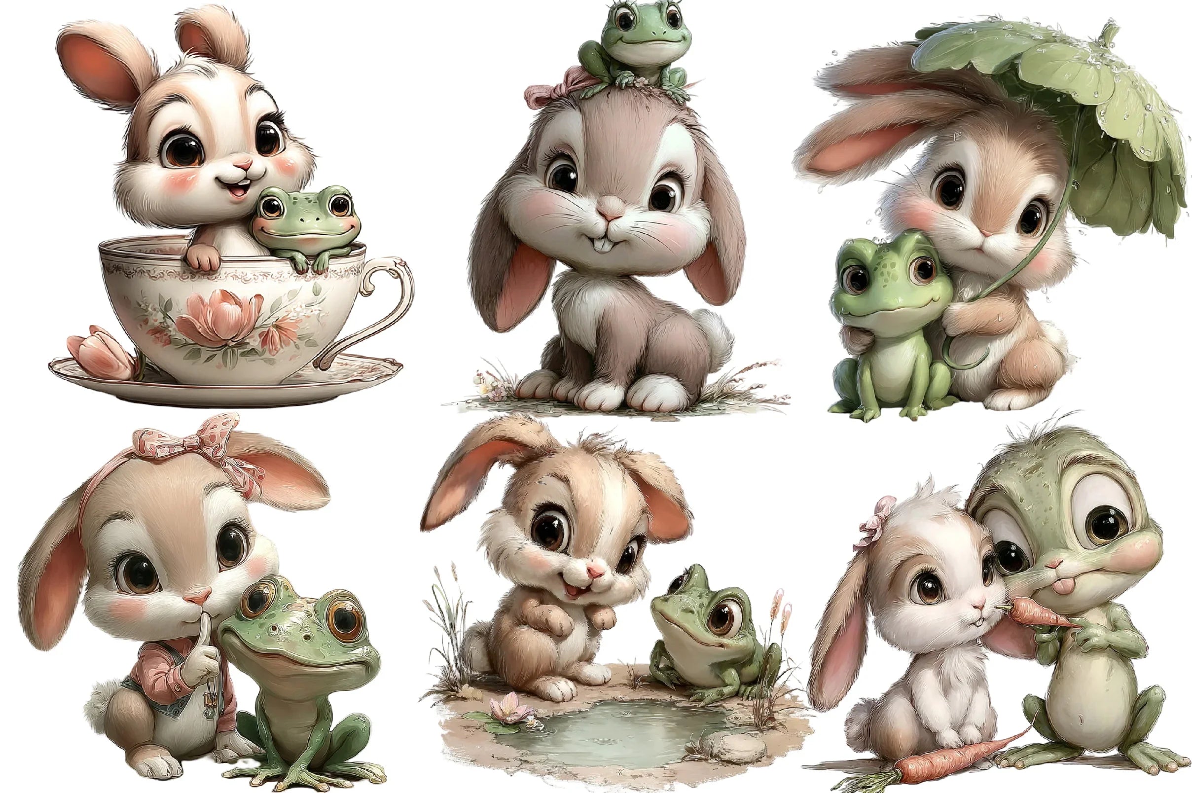 Bunnies and Frogs Clipart Bundle - CraftNest - Digital Crafting and Art
