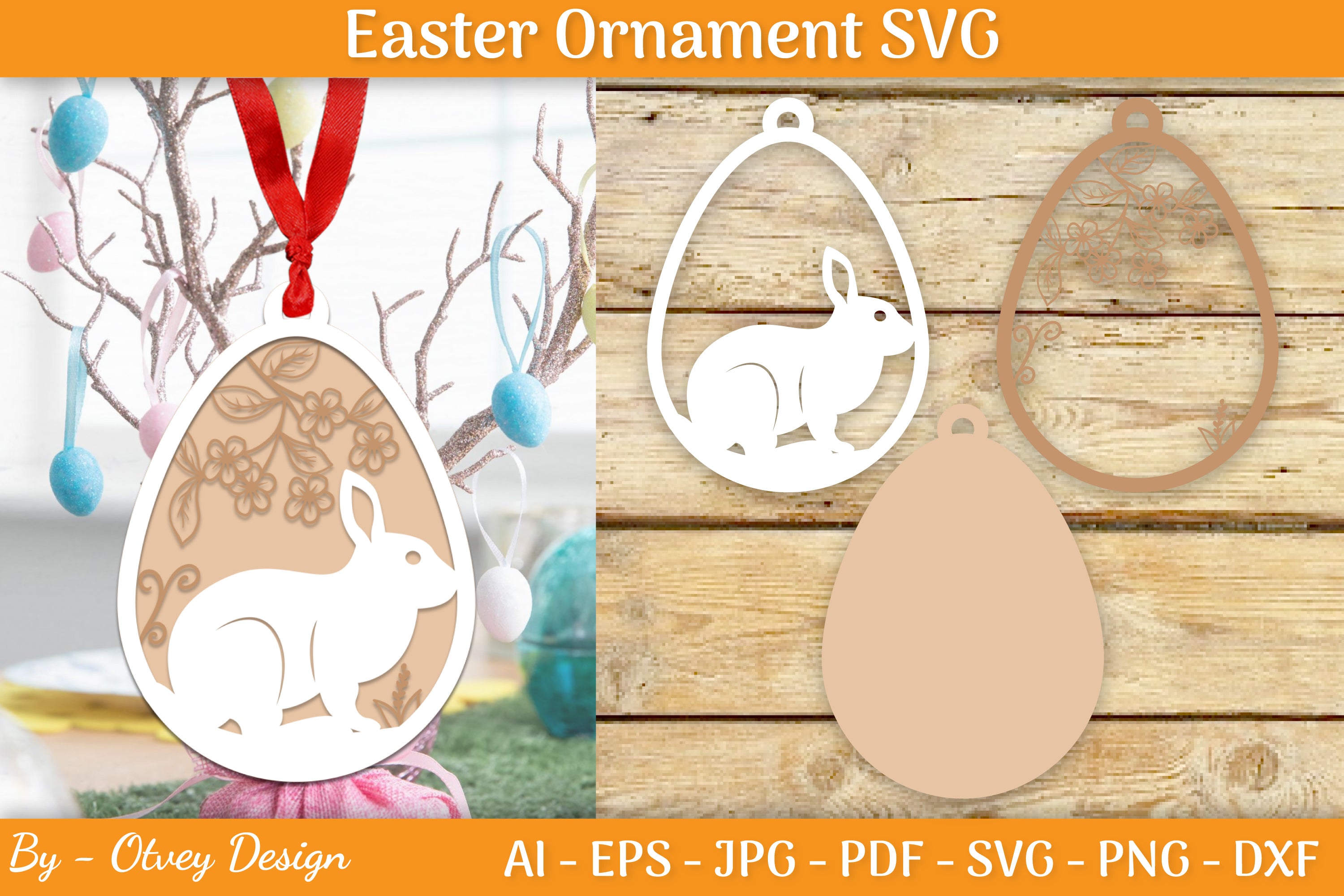 Bunny Easter Layered Ornaments SVG Bundle